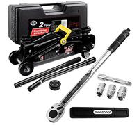 DEUBAŽ Cric hydraulique 2 tonnes levée 135-330mm Valise Rangement Patins cric de Lavage clé dynamométrique 6pcs 40-210Nm Voiture Basse citadine