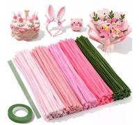 Deudy Lot de 300 cure-pipes - Fleurs roses - 30 cm de long