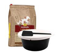 deukavallo Leinvital Kit de nourriture pour cheval - Graines de lin Mash sans céréales 6 kg + bol de 5 l avec couvercle et cuillère à mash - Nourriture digestive pour chevaux sensibles et changement