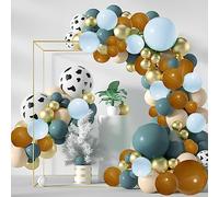 Deuson 136pcs Ballon bleu gris Garland Arch Kit réutilisable Ballon d'anniversaire Set Latex Balons marron blanc