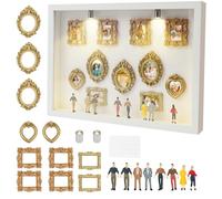 Deuson DIY Mini Musée Silhouette Box 32 x 23 cm Museum of Us DIY Shadow Box 8/11 Mini cadre photo doré 8 figurines aléatoires et 2 lampes Cadre photo miniature pour anniversaire, cadeau de mariage