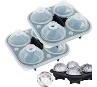 Deuson Grand Ice Cube Moules réutilisables 4 grilles Plateau de glaçon Rond avec Couvercle Flexible Silicone Ice Ball Maker Moules Easy Release for Freezer Whisky Cocktail Meud Pudding