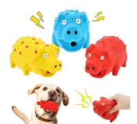 Deuson Lot de 3 jouets couineurs pour chien, en caoutchouc, en forme de cochon, à mâcher, pour jeu, entraînement et développement (jaune, rouge, bleu)