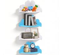 Deuson Lot de 4 étagères d'angle suspendues flottantes avec vis, nuages, pour chambre d'enfant, salon, chambre de bébé, salle de bain, bureau, appartement (blanc + bleu, 4)