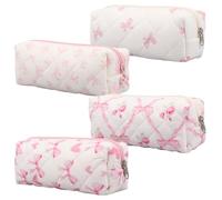 Deuson Lot de 4 trousses à crayons avec nœud - Pour fille - Avec fermeture éclair - Petite trousse de maquillage douce - Pour l'école, le studio, les voyages, Rose, Trousse avec nœud