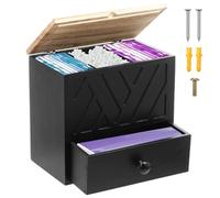 Deuson Rangement pour serviettes de salle de bain - 3 compartiments - Boîte de rangement en bois - Boîte de rangement polyvalente avec tiroir et couvercle - Pour filles, femmes, femmes (noir, 1)