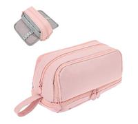 Deuson Trousse à Crayons avec 4 Compartiments, Trousse pour Fille, avec poignée, capacité, pour étudiants, Bureaux, gommes, règles et Ciseaux, Rose, A