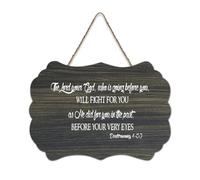 Deuteronomy 1:30 Panneau en bois rustique à suspendre avec inscription « The LORD Your God, Who Is Going before You, Will Fight for You, As He Did for You I », décoration murale en bois rustique pour