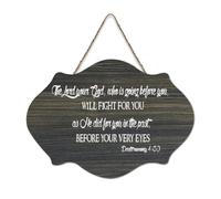 Deuteronomy 1:30 Panneau en bois rustique à suspendre avec inscription « The LORD Your God, Who Is Going before You, Will Fight for You, As He Did for You I », décoration murale en bois rustique pour