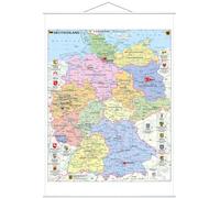 Deutschland politisch mit Wappen - Wandkarte mit Metallbeleistung NEUE AUFLAGE