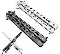 deuvuo Couteau papillon, 2 pièces Butterfly Knife100% Acier Inoxydable, Lame Non Tranchante Sans Danger Couteau Papillon Entrainement Balisong, Schwarz Und Silber