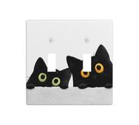 Deux adorables chats noirs regardant un œil de double gang à bascule, plaque murale, décoration d'interrupteur, taille standard - 11,4 x 11,4 cm