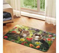 Deux adorables petits lapins Tapis de nourriture pour animaux de compagnie 60 x 40 cm absorbant antidérapant en cuir synthétique avec fond en caoutchouc à séchage rapide