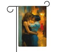 Deux amants féminins embrassant le drapeau de jardin de l'allée sombre en toile de jute saisonnière double face pour maison, cour, drapeaux extérieurs 30,5 x 45,7 cm