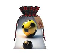 Deux ballons de football de différentes tailles pochette en jute avec cordon de serrage en tissu écossais et étiquette en papier kraft, sac léger et durable