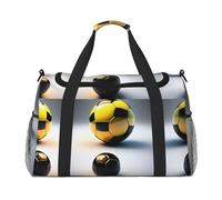 Deux ballons de football de différentes tailles, sac de voyage à bandoulière de grande capacité avec fermetures éclair en nylon, bandoulière et plusieurs poches, noir, taille unique, Noir , Taille
