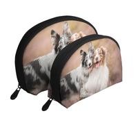 Deux Berger Australien Border Collie, Trousse de Maquillage Coquille Femme Petit Porte-Monnaie Trousse de Toilette Trousse à cosmétiques 2 pièces