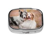Deux Bergers Australiens Border Collie, pilulier à 2 compartiments, organiseur portable