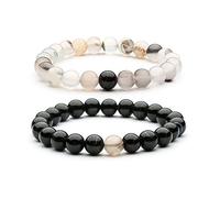 Deux Bracelets Perles 8mm | Pierres Naturelles Agate || Double élastique || Couples, Amis, Famille, Parents | Fait Main