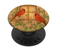 Deux Cardinaux Rouges Assis à côté d'une fenêtre de Jardin PopSockets PopGrip Adhésif