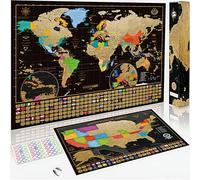 Deux cartes à gratter : la carte du monde + la carte des états des États-Unis. Posters de voyage à gratter de qualité supérieure, destinés aux adultes et aux enfants. Fabrication européenne.