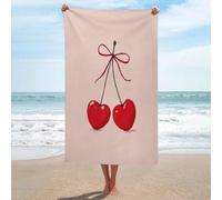 Deux cerises rouges en forme de cœurs Serviette de plage en microfibre anti-sable Grande serviette de douche multi-usages absorbante pour salle de bain piscine 130 x 80 cm