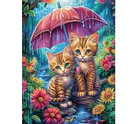 Deux Chatons avec Parapluie Puzzles 1000 Pièces pour Adultes Vision 3D Challenge Divertissant Créatif Famille Relaxation Art Décoration Moderne 1000 PCS