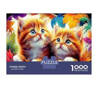 Deux chatons dans les feuilles d'automne 1000 Pièces Puzzle Classique Art félin Pack Puzzle Carton Solide - DIY Familial Amusant, Belle Déco, Cadeau D’anniversaire Parfait Pour Les Enfants 38x26cm/100