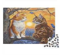 Deux Chats, Arbre, Oiseau Bleu, Soleil 38x26cm/1000pcs Puzzles Adaptés Aux Adultes Et Aux Personnes Âgées De 14 Ans Et Plus
