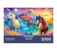 Deux Chevaux près d'une Cascade et des Fleurs Puzzle De 1000 Pièces Horse Jouet Éducatif pour Enfants De 12 Ans Et Plus Et Adultes 70x50cm/1000pcs