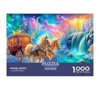 Deux Chevaux tirent Un Landau éclairé près d'une Cascade Puzzle De 1000 Pièces Horse Idéal pour Hommes, Femmes, Enfants Et Personnes Âgées 52x38cm/1000pcs