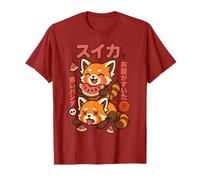 Deux Chibi Red Panda Mangeant Une pastèque T-Shirt