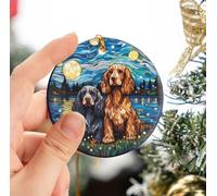 Deux Chiens Cocker Spaniel Anglais Décoration De Noël À Suspendre avec Ficelle Dorée Sapin Décoration D'Ornement De Noël Céramique Christmas Hanging