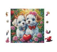 Deux Chiots with Heart 100 Pieces Casse-tête Adolescent en Carton Épais Haute Densité Difficulté Moyenne Activité ÉduChative Passe-Temps Cadeau Noël Pas Cher 28x28cm