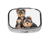 Deux chiots Yorkshire Terrier, pilulier à 2 compartiments, organiseur portable