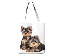 Deux chiots Yorkshire Terrier，Sacs d'épicerie réutilisables, sacs fourre-tout de grande capacité, sac à bandoulière en toile