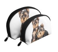Deux Chiots Yorkshire Terrier, Trousse de Maquillage Coquille Femme Petit Porte-Monnaie Trousse de Toilette Trousse à cosmétiques 2 pièces