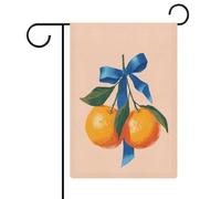 Deux clémentines avec ruban bleu drapeau de jardin saisonnier vacances toile de jute double face maison cour drapeaux extérieurs 30,5 x 45,7 cm