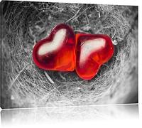 deux coeurs dans un petit nid noir / blanc Taille: 80x60 sur toile, XXL énormes Photos complètement encadrées avec civière, impression d'art sur murale avec cadre, moins cher que la peinture ou la peinture à l'huile, pas une affiche ou une bannière,