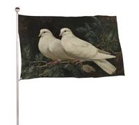 Deux colombes blanches perchées sur une branche à feuilles persistantes, 9,1 x 1,5 m, bannière décorative pour cour, porche, pelouse, ferme