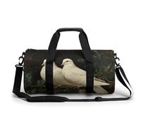 Deux colombes blanches perchées sur une branche à feuilles persistantes, sac de sport cylindrique pour homme et femme, sac de sport avec bandoulière
