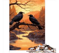 Deux Corbeaux Noirs Puzzle 1000 Pièces en Bois pour Adultes, Adolescents et Enfants - Cadeau Éducatif (50x75 cm)