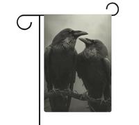 Deux corbeaux sur une branche - Drapeau de jardin gothique - En toile de jute - Double face - 30,5 x 45,7 cm