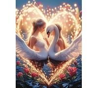Deux cygnes aux ailes d'ange formant un cœur 500 Pièces Puzzle Adulte En Carton Haute Densité Animal sauvage et animal de compagnie Facile Pour Débutant Décoration Murale Passe-Temps Cadeau Anniversai