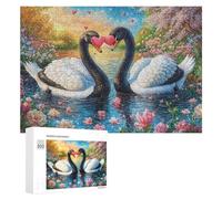 Deux cygnes avec des cœurs Roses dans Le lac Floral Puzzle 300 Pièces pour Adolescents 14+ Activité Éducative Développement Cognitif Cadeau pour 300 PCS