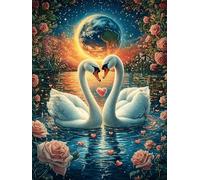 Deux cygnes dans l'étang au Clair de Lune 300 Pièces Puzzle Adolescent en Carton Anti-Déchirure Conte de fées d'accompagnement Magique Difficulté Moyenne Activité Éducative Passe-Temps Petit Prix Pas
