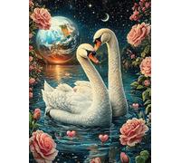 Deux cygnes dans l'étang au Clair de Lune 500 Pièces Puzzle Adolescent en Carton Anti-Déchirure Conte de fées d'accompagnement Magique Difficulté Moyenne Activité Éducative Passe-Temps Petit Prix Pas
