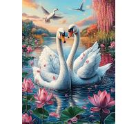 Deux cygnes dans un étang de lotus 500 Pièces Puzzle Adulte En Carton Rigide Haute Densité Scène de conte de fées dessin animé Difficile Moyenne Anti-Stress Jeu De Société Idée Cadeau Anniversaire Pre
