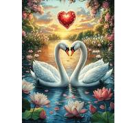 Deux cygnes en forme de cœur 1000 Pièces Puzzle Créatif En Carton Anti-Déchirure Conte de fées mignon d'accompagnement Difficulté Moyenne Activité Manuelle Loisir Créatif Cadeau Fête Des Mères Premium