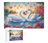 Deux cygnes Formant Le cœur avec des Roses Rouges Puzzle 1000 Pièces pour Adolescents 14+ Jeu Éducatif Pratique du Raisonnement Cadeau pour Études 1000 PCS